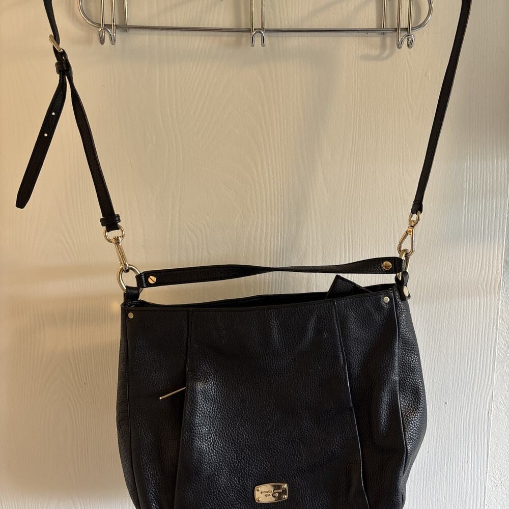 Michael Kors Hallie Large Convertible Shoulder Bag in black pebbled leather